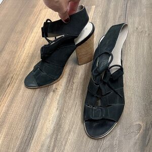 hinge Black Suede Lace-Up Block Heel Sandals
